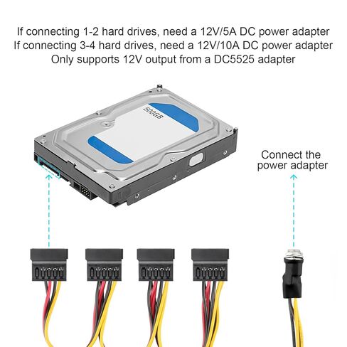 OwlTree DC 12V Female to 4 SATA IDE 5V Hard Drive Power Supply Cable DC 5.5x2.5mm to SATA Female Extension Cable with Step-Down Voltage Regulator (1 to 4) in Kuwait