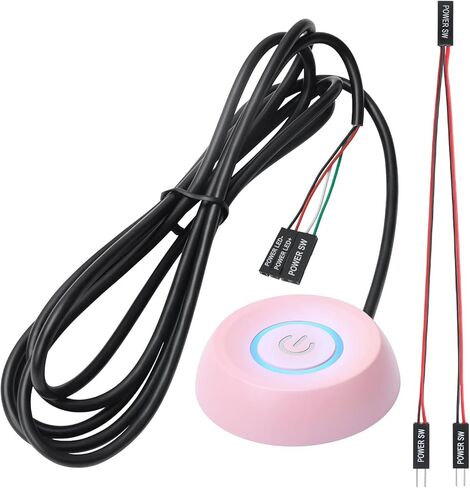 APIELE PC Power Button Desktop PC Computer External Power ON Off LED Push Computer Host Button Supply Supplies with 1.8m Cables for Computer Motherboard Pink Round Model (Pink) in Kuwait