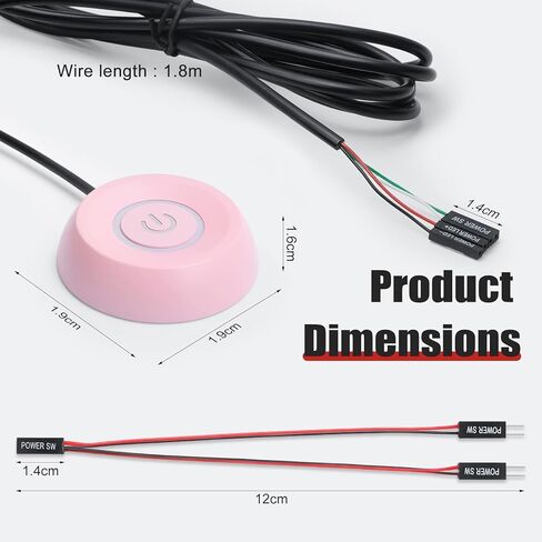 APIELE PC Power Button Desktop PC Computer External Power ON Off LED Push Computer Host Button Supply Supplies with 1.8m Cables for Computer Motherboard Pink Round Model (Pink) in Kuwait