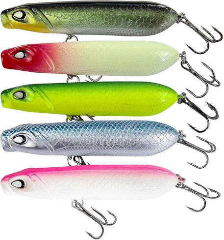 5Pcs Pencil Popper Topwater Fishing Lures Floating Hard Bait with Box for Bass Walleye Pike Catfish Musky Perch 3.15in/0.35oz in Kuwait