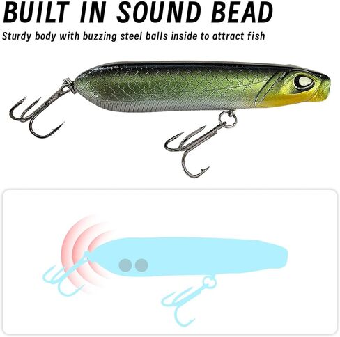 5Pcs Pencil Popper Topwater Fishing Lures Floating Hard Bait with Box for Bass Walleye Pike Catfish Musky Perch 3.15in/0.35oz in Kuwait