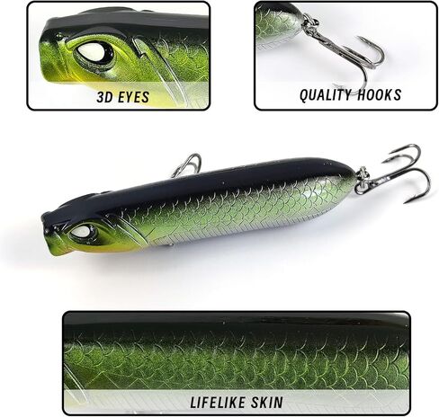 5Pcs Pencil Popper Topwater Fishing Lures Floating Hard Bait with Box for Bass Walleye Pike Catfish Musky Perch 3.15in/0.35oz in Kuwait