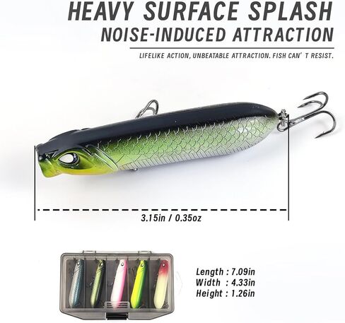 5Pcs Pencil Popper Topwater Fishing Lures Floating Hard Bait with Box for Bass Walleye Pike Catfish Musky Perch 3.15in/0.35oz in Kuwait