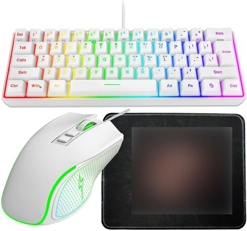 مجموعة لوحة مفاتيح الألعاب VBESTLIFE RGB وماوس بإضاءة خلفية، USB سلكي، مجموعة ألعاب LED لأجهزة الكمبيوتر المحمول وألعاب الكمبيوتر والعمل (مجموعة بيضاء) in Kuwait