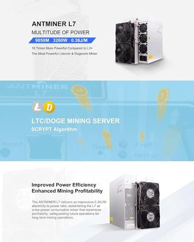 جهاز تعدين جديد من Bitmain Antminer L7 9050M Doge Coin & Litecoin LTC Coin Asic جهاز تعدين التشفير 220 فولت-240 فولت بوليت-في سفينة PSU بواسطة OEMGMINER in Kuwait