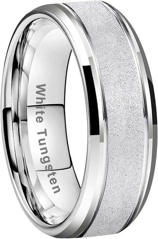 TUTISS 8mm Black/White/Gold Tungsten Rings for Men Women Promise Engagement Wedding Bands Sandblasted Finish Beveled Edges Comfort Fit in Saudi Arabia
