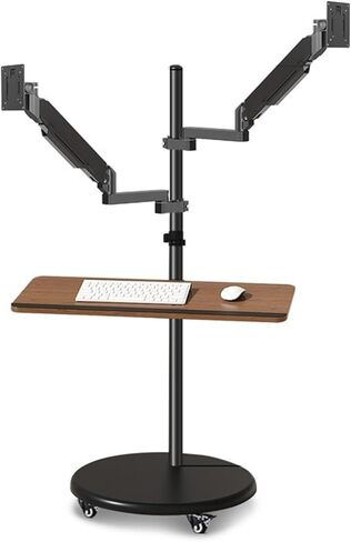 Monitor Arms Dual Monitor Mount Stand with Keyboard Tray, 14"-43" Mulitiuse Rolling Floor Mobile Workstation, Height Adjustable Gas Spring Desk Accessories,17 in Kuwait
