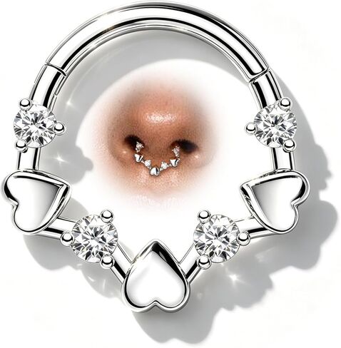 Heart to Heart Septum Rings, 16G Silver Septum Jewelry, Stainless Steel Helix Daith Earrings for women, Helix Daith Piercing Jewelry in Saudi Arabia
