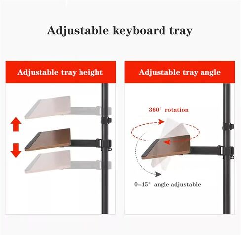 Monitor Arms Dual Monitor Mount Stand with Keyboard Tray, 14"-43" Mulitiuse Rolling Floor Mobile Workstation, Height Adjustable Gas Spring Desk Accessories,14 in Kuwait