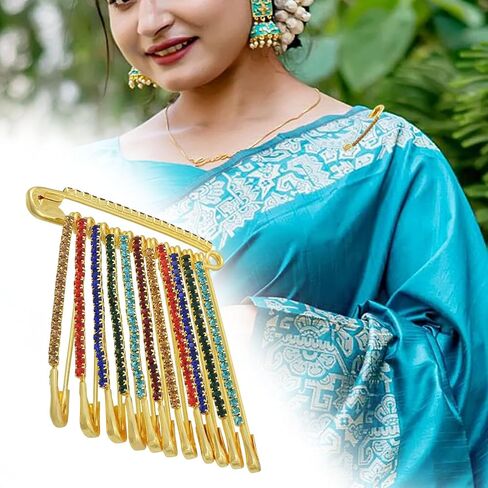 VAMA Multicolor Stone Saree Pins Brooch Set For Sari Pleats Holding Pallu Lehanaga Dresses in Saudi Arabia