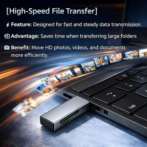 قارئ بطاقات USB 2.0 SD/TF، ​​محول قارئ بطاقات الذاكرة لـ SD TF microSD، توصيل وتشغيل نقل سريع للملفات، هيكل من سبائك الألومنيوم in Kuwait