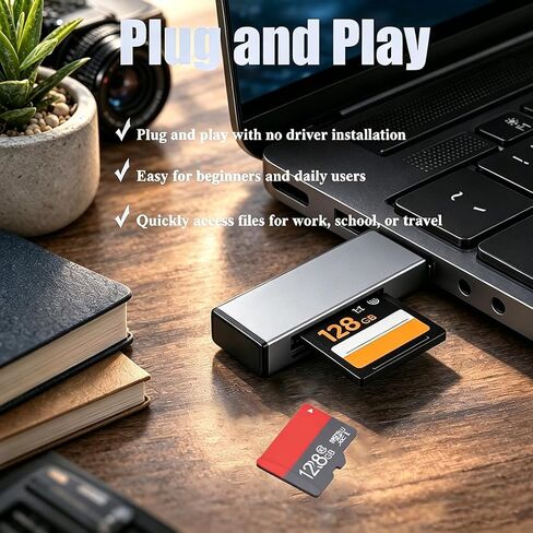 قارئ بطاقات USB 2.0 SD/TF، ​​محول قارئ بطاقات الذاكرة لـ SD TF microSD، توصيل وتشغيل نقل سريع للملفات، هيكل من سبائك الألومنيوم in Kuwait