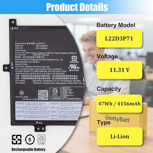 استبدال بطارية L22B3PG0 L22D3P71 لجهاز Lenovo 100e 300e 500e Yoga Chromebook Gen 4 IdeaPad Flex 3 Chrome 12IAN8 IdeaPad Slim 3 Chrome 14M868 Series بطارية كمبيوتر محمول L22M3P71 L22D3PG0 47Wh in Kuwait
