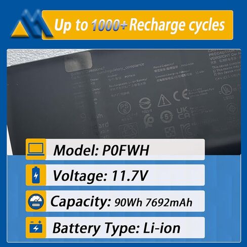P0FWH استبدال بطارية الكمبيوتر المحمول Dell Inspiron 16 Plus 7640 Inspiron 16 7640 2 في 1 نوع P133F P132F Alienware m16 R2 Series POFWH TN70C 0M9DG0 0HGJCY 11.7V 90Wh 7692mAh in Kuwait