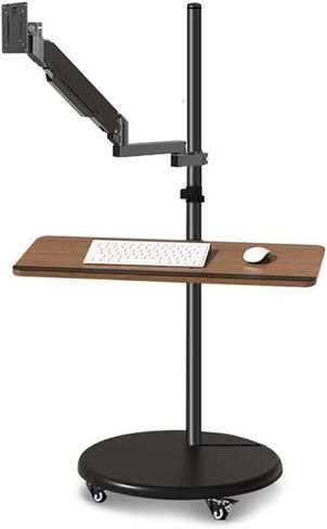 Single 17"-43" Inch Adjustable Monitor Arm Tv Rolling Stand with Heavy Base for Screens Up to 33.0Lbs with Keyboard Tray and Wheels Monitors Arm,14 in Kuwait
