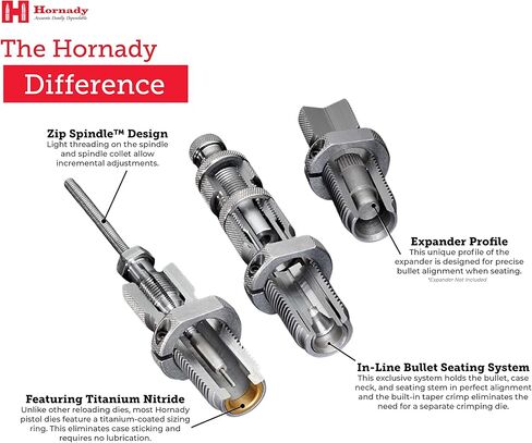 مجموعة Hornady Custom Grade New Dimension 2-Die، 300 BLACKOUT (.308) (546349) - معدات إعادة تحميل خاصة بالعيار للرافعات اليدوية مع قالب مقاس كامل الطول، وقوالب الجلوس، وحلقات Sure-Loc، وصندوق تخزين in Kuwait