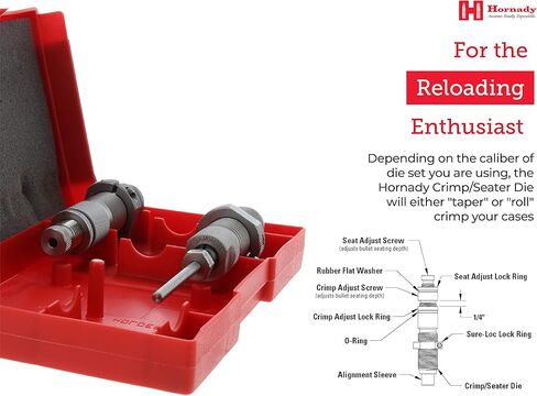 مجموعة Hornady Custom Grade New Dimension 2-Die، 300 BLACKOUT (.308) (546349) - معدات إعادة تحميل خاصة بالعيار للرافعات اليدوية مع قالب مقاس كامل الطول، وقوالب الجلوس، وحلقات Sure-Loc، وصندوق تخزين in Kuwait