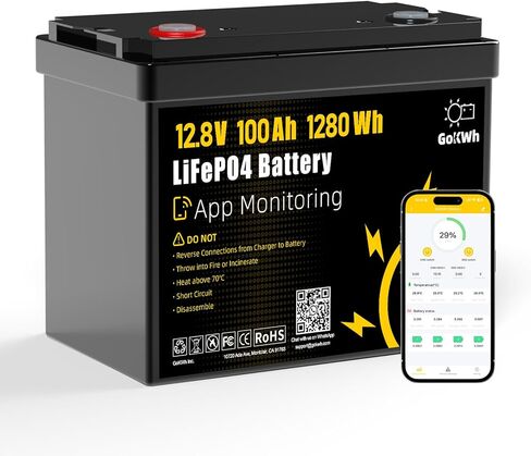 بطارية ليثيوم 12 فولت 120 أمبير LiFePO4 مع تطبيق ذكي، بطارية بلوتوث 5.0 قابلة لإعادة الشحن بقدرة 1536 وات في الساعة، 100 أمبير BMS تصل إلى 4000 دورة عميقة للمركبات الترفيهية ومحرك التصيد والنظام الشمسي والنسخ الاحتياطي المنزلي وخارج الشبكة in Kuwait