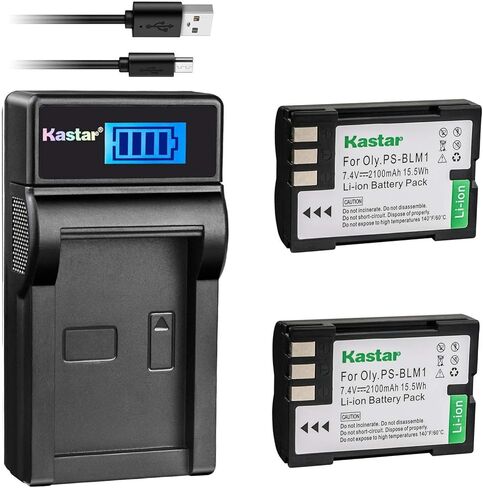 بطارية Kastar (X2) وشاحن LCD رفيع لكاميرا Olympus BLM-1 وBLM-01 وPS-BLM1 وOlympus C-5060 وC-7070 وC-8080 وE-1 وE-3 وE-30 وE-520 وEVOLT E-300 وE-330 وE-500 وE-510 in Kuwait