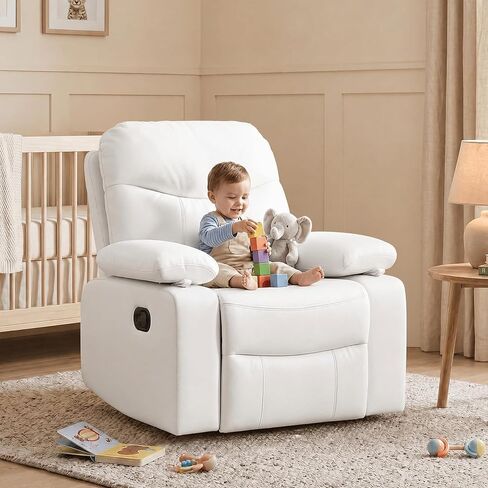 Nursery Glider Recliner with Adjustable Armrests, Oversized Comfortable Nursing Chair for Breastfeeding Moms, 360°Swivel, 90°-160° Recline, Quiet Rocking Chair Nursery for Living Room, White in Saudi Arabia