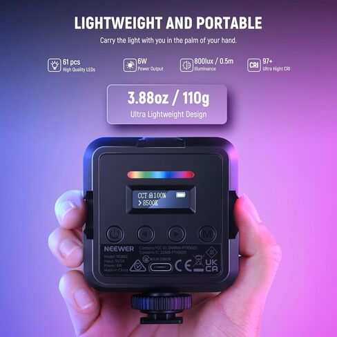 NEEWER RGB62 ضوء فيديو RGB مغناطيسي مع تحكم مطور في التطبيق + DS031 حامل ثلاثي للهاتف المغناطيسي لـ MagSafe iPhone Samsung، ضوء كاميرا LED مع أوضاع CCT/HSI/FX 2500K-8500K 17 مشهد 2000 مللي أمبير في الساعة in Kuwait
