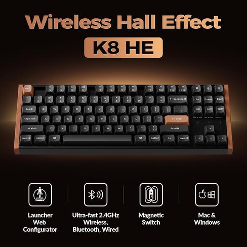 Keychron K8 HE TKL سماعة لاسلكية تعمل بالبلوتوث 2.4G سلكية وضع ثلاثي قابل للتبديل السريع لوحة مفاتيح بتأثير القاعة K0 Max لوحة أرقام لاسلكية منخفضة المستوى in Kuwait