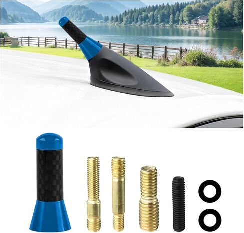 Car Short Antenna, Carbon Fiber Vehicle Radio Reception Antennas Kit with Screws Gaskets,AM/FM Roof Mount Automotive Exterior Audio Reception Accessories (Black) in Kuwait