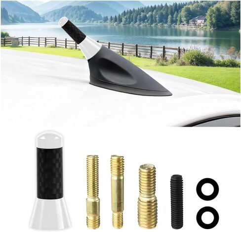 Car Short Antenna, Carbon Fiber Vehicle Radio Reception Antennas Kit with Screws Gaskets,AM/FM Roof Mount Automotive Exterior Audio Reception Accessories (Black) in Kuwait