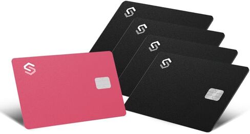 SPOTMINDERS Apple MFi Certified Credit Card Wallet Tracker PRO (iOS Only) 1 Pink & 4 Black - Works with Apple Find My Tracking Card for Wallet Rechargeable Tag IP68 0.07in Slim Item Finder in Kuwait