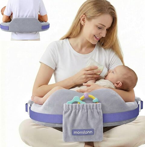 MOMFANN Nursing Pillow for Breastfeeding, 60D Firm Memory Foam, Ergonomic Lumbar Support & Safety Fence, Wider Cushion for Back Pain Relief, Adjustable Strap, Removable Machine Washable Cover -Gray in Saudi Arabia