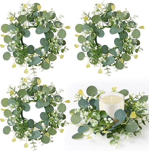 Somyting 4pcs شمعة حلقات الزهور الزهور الأوكالبتوس فو فو المطبخ الزهور 4 بوصات شمعة قطرها صغيرة بوهو حامل شمعة الحزب in Saudi Arabia