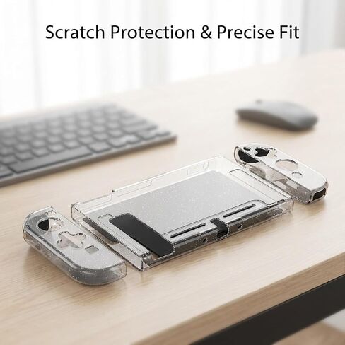 Glitter Clear Protective Case for Nintendo Switch OLED, Split PC Hard Shell, Scratch Resistant, Precise Cutouts, Daily Protection Cover in Kuwait