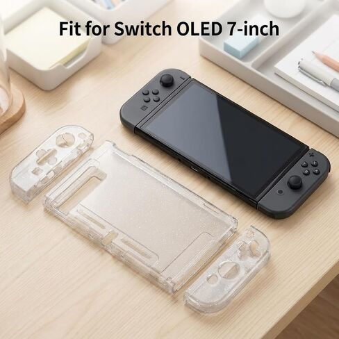 Glitter Clear Protective Case for Nintendo Switch OLED, Split PC Hard Shell, Scratch Resistant, Precise Cutouts, Daily Protection Cover in Kuwait