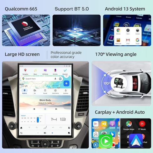 Qualcomm Car Radio for Chevrolet Suburban Tahoe GMC Yukon 2014-2020 Stereo Replacement Head Unit 15.6 Inch IPS 2K Touch Screen Tesla Style Carplay Android Auto Navigation (OEM 8 Inches) in Kuwait