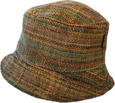 Handmade Hemp Bucket Hat, Multicolor Striped, Natural Woven Summer Beach Sun Hat, Unisex Boho Style in Kuwait
