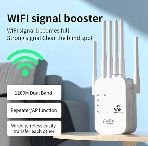 2026 معزز إشارة موسعات WiFi للمنزل، 1200 ميجابت في الثانية ثنائي النطاق 5 جيجا هرتز 2.4 جيجا هرتز إشارة طويلة المدى تصل إلى 10000 قدم مربع و50 جهازًا (6 هوائيات) in Kuwait