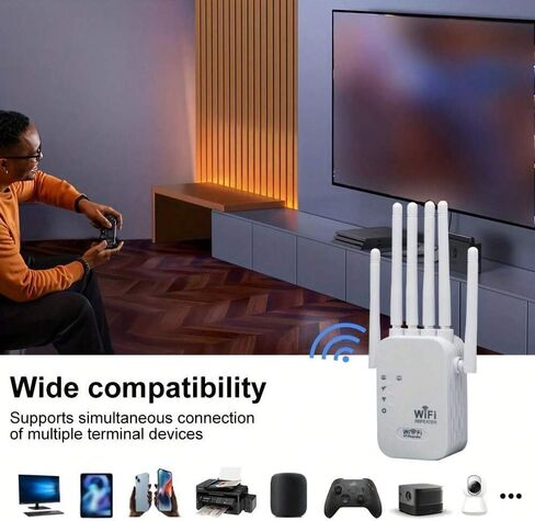 2026 معزز إشارة موسعات WiFi للمنزل، 1200 ميجابت في الثانية ثنائي النطاق 5 جيجا هرتز 2.4 جيجا هرتز إشارة طويلة المدى تصل إلى 10000 قدم مربع و50 جهازًا (6 هوائيات) in Kuwait