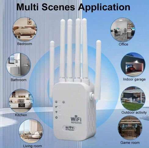 2026 معزز إشارة موسعات WiFi للمنزل، 1200 ميجابت في الثانية ثنائي النطاق 5 جيجا هرتز 2.4 جيجا هرتز إشارة طويلة المدى تصل إلى 10000 قدم مربع و50 جهازًا (6 هوائيات) in Kuwait