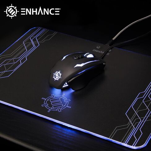 ماوس الألعاب السلكي ENHANCE Scoria - تصميم معدني أنيق من الألومنيوم، DPI قابل للتعديل، ماوس ألعاب LED بإضاءة خلفية RGB، أزرار قابلة للبرمجة، سلك كابل USB مضفر ماوس ألعاب مريح - قبضة سوداء غير لامعة in Kuwait