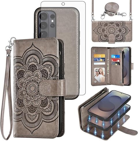 حافظة هاتف Asuwish لهاتف Samsung Galaxy S26 Ultra 5G مزودة بسحاب وغطاء خلوي مغناطيسي قابل للفصل مع واقي شاشة وحزام كروس وحامل بطاقة زهرة S26Ultra 26S S 26 26Ultra للنساء والرجال والفتيات باللون الرمادي in Kuwait