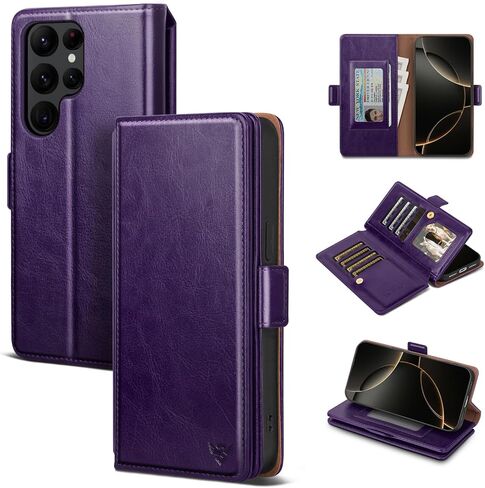 Compatible with Samsung Galaxy S22 Ultra Case Wallet with Card Holder Women Men,RFID Blocking PU Leather Phone Case Flip Shockproof Protector Cover Credit Card Slot Kickstand,Brown in Saudi Arabia