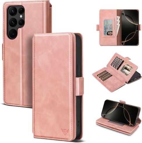 Compatible with Samsung Galaxy S22 Ultra Case Wallet with Card Holder Women Men,RFID Blocking PU Leather Phone Case Flip Shockproof Protector Cover Credit Card Slot Kickstand,Brown in Saudi Arabia