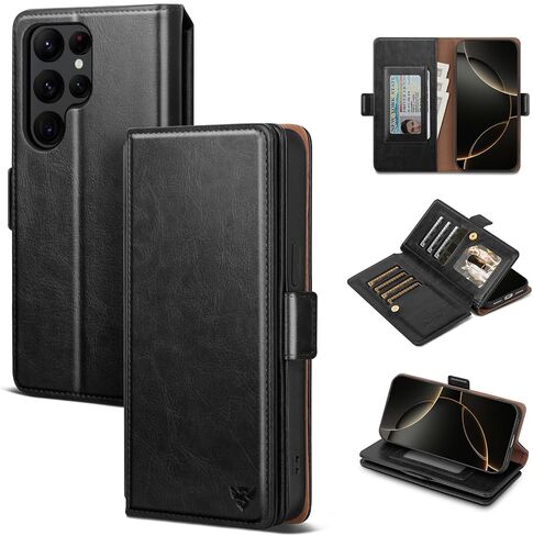 Compatible with Samsung Galaxy S22 Ultra Case Wallet with Card Holder Women Men,RFID Blocking PU Leather Phone Case Flip Shockproof Protector Cover Credit Card Slot Kickstand,Brown in Saudi Arabia