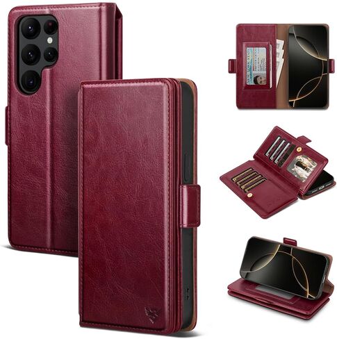 Compatible with Samsung Galaxy S22 Ultra Case Wallet with Card Holder Women Men,RFID Blocking PU Leather Phone Case Flip Shockproof Protector Cover Credit Card Slot Kickstand,Brown in Saudi Arabia