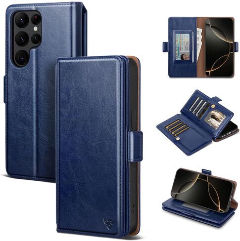 Compatible with Samsung Galaxy S22 Ultra Case Wallet with Card Holder Women Men,RFID Blocking PU Leather Phone Case Flip Shockproof Protector Cover Credit Card Slot Kickstand,Brown in Saudi Arabia