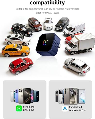 2026 محول CarPlay لاسلكي صغير ترقية سلكي إلى لاسلكي لـ CarPlay وAndroid، التوصيل والتشغيل التلقائي السريع، إعادة الاتصال التلقائي والتحكم المستقر بدون تأخير لهاتف iPhone iOS 10+ وAndroid 11+ in Kuwait