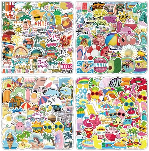 200 PCS Summer Stickers for Teens Adults, Hawaiian Vacation Beach Stickers Water Bottle Waterproof Vinyl Decals for Laptop Phone Skateboard for Summer Party Decoration in Kuwait