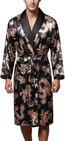 VERNASSA Mens Satin Robe Silk Long Sleeve Kimono Bathrobe Sleepwear Loungewear in Saudi Arabia