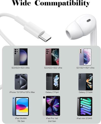 USB C Wired Earphones for iPhone 17 16 15, Apple MFi Certified 2 Pack Type C Wired Headphones for iPhone 17 16 15 Pro Max, iPad Pro,Samsung Galaxy S25 S24 Ultra,Pixel 9, Noise Cancelling Earbuds in Kuwait