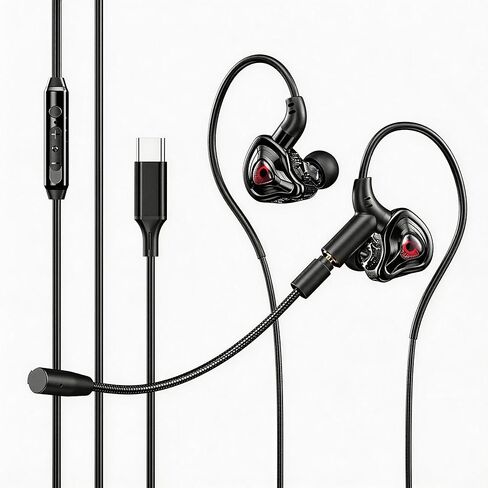 【9D Surround Sound - USB-C】 2026 new Model HiFi Gaming in Ear Headphones with Built-in Microphone and Soundproof Earplugs - Wired Headphones with Clear Sound and Low Bass in Kuwait